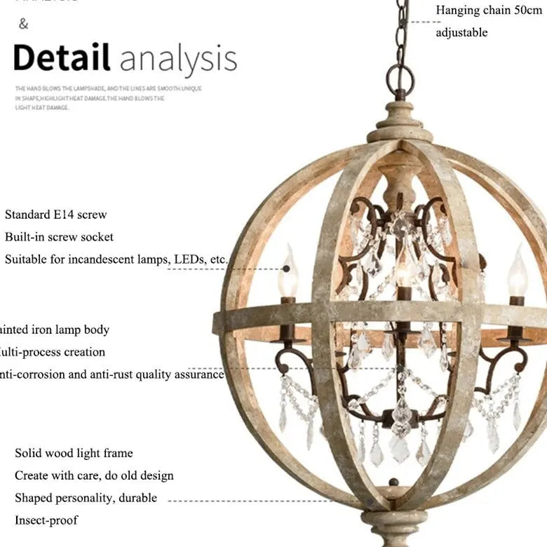 Retro Solid Wood Hanging Chandelier — alternate product view 5