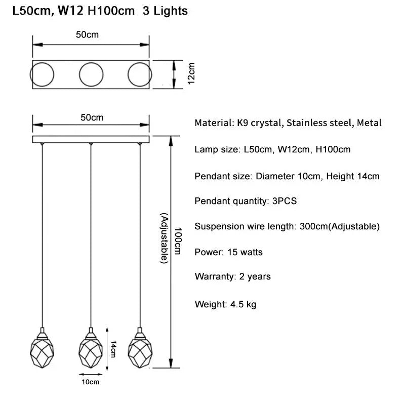 Luxury Long Diamond Crystal Ball Chandelier — alternate product view 20