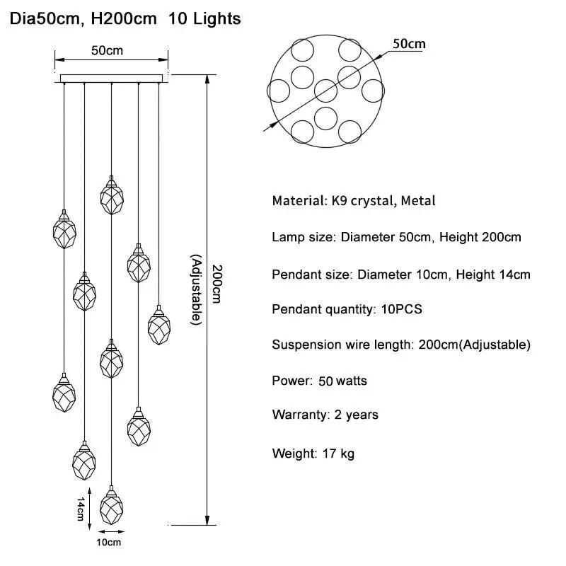 Luxury Long Diamond Crystal Ball Chandelier — alternate product view 11