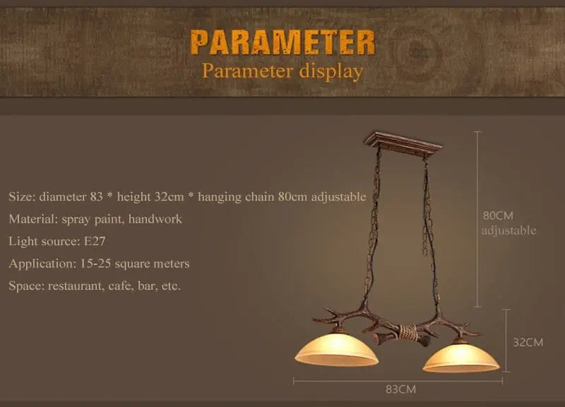 Double Retro Antler Vintage Pendat Lights — alternate product view 10