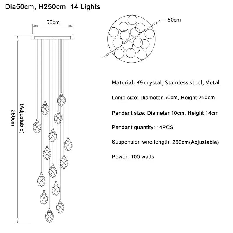 Luxury Long Diamond Crystal Ball Chandelier — alternate product view 12