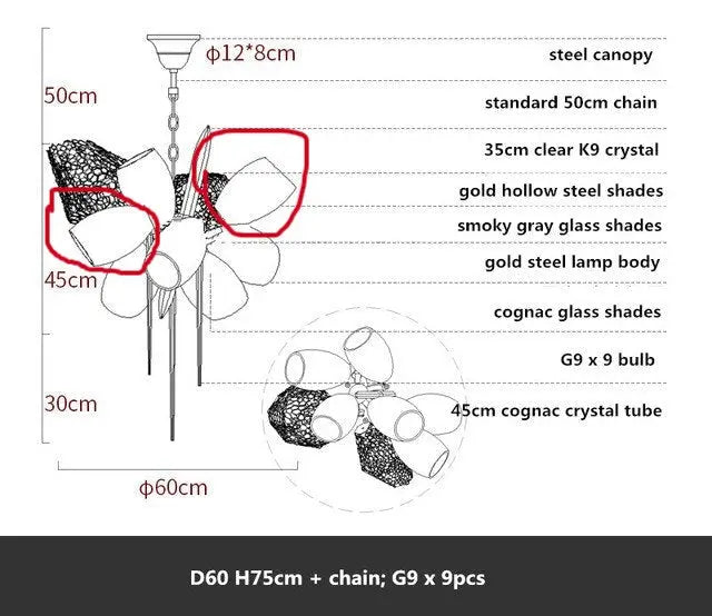 Modern Luxury Villa Glass Chandelier — alternate product view 15
